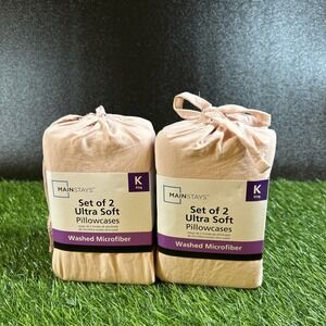 Lot of‎ 2 Mainstays Ultra Soft Pillowcases Set King Size Pink Washed Microfiber